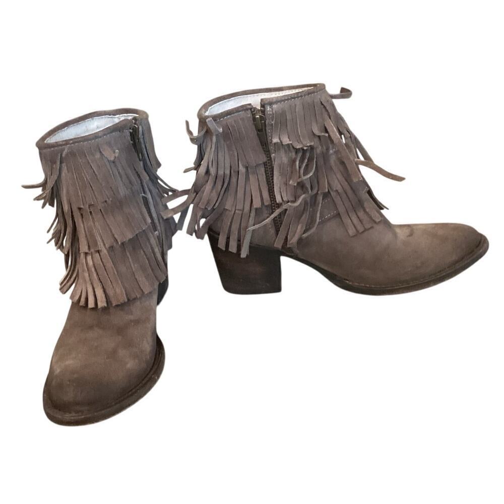 Freebird by Steven Belle Suede Double Buckle‎ Fringe Ankle Heeled Booties US 8